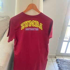 Zumba Instructor Tee in Burgundy with Yellow Logo